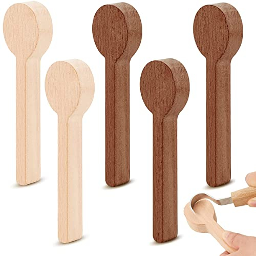 5Pcs Wood Carving Spoon Blank Kit,Beech and Walnut Unfinished Wooden Spoon Portable Wood Carving Block for Whittling Basswood Carving Blanks Woodcarving Blocks