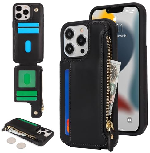 SailorTech per iPhone 12 Pro Max Custodia per telefono con porta carte di credito per uomo, iPhone 12 Pro Max Custodia con slot per carte di credito Portafoglio Zipper per donna-Nero