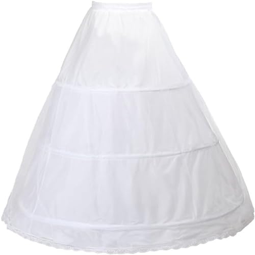Damen Petticoat Unterrock Lang Weiß Tüll Fluffy Crinoline Underskirt für Brautkleid Hochzeit Kleid Vintage Retro Crinoline Ballkleid Wedding Kleid Brautkleid Abendkleid Reifrock 3 Ring Verstellbar