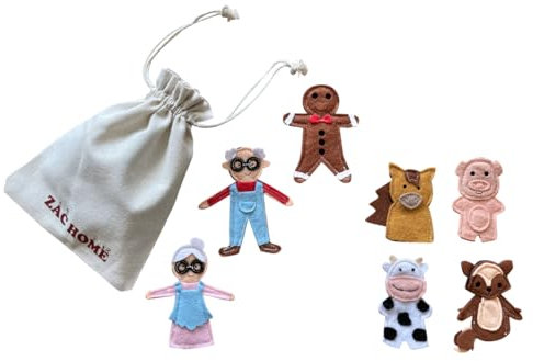 Gingerbread Puppet Set for Storytelling, Handmade Finger Puppets with Soft Felt for Children
