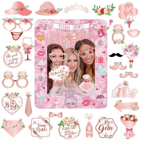 POPOYU 33 Stück Bachelorette party Aufblasbarer Fotorahmen,JGA Accessoires Frauen,JGA Foto Requisiten,Fotobox Accessoires Bachelorette für Frauen Hochzeit,Junggesellinnenabschied Fotorahmen Set deko