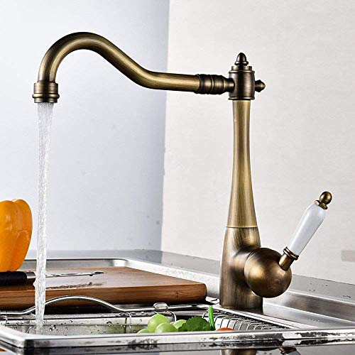 Nostalgie Küche Rustikale Armatur Küchenarmatur Wasserhahn Mischbatterie Mischbatterie Spülbecken mit Wasserhahn Messinggriffe 360 Einstellbar)/Antik