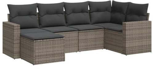 QJBSAVVA Loungemöbel Balkon Lounge Möbel Outdoor Lounge Sofa Outdoor Eckbank - 6-TLG. Garten-Sofagarnitur mit Kissen Grau Poly Rattan für Kleinen Balkon Innenhof Café Draußen
