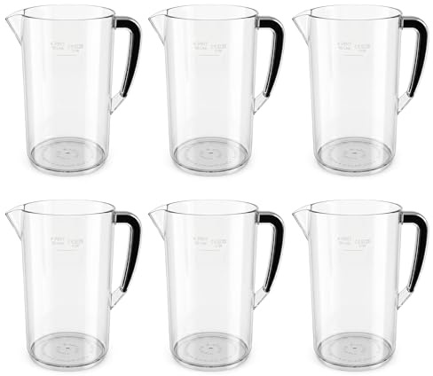 Chabrias Ltd 6-Pack, 4 Pint Plastic Jug - 2.2L - UK Made + CE Marked Catering Pitchers for Schools, Care Homes, Bars & Commercial Use - Dishwasher Safe Water, Juice, Beer & Drinks Serving Jug Bulk Set