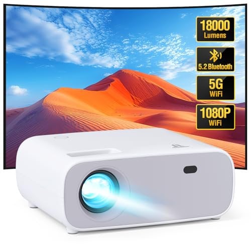 Nuovo proiettore 2024, Bluetooth e WiFi, 18000 lumen con supporto 4K, proiettore video HD, compatibile con PS5 e switch (grigio)