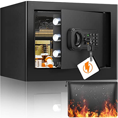 26L Fireproof Safe Box with Fireproof Money Bag, Security Combination Safe with Silent Mode Keypad and Spare Keys, Digital Safe Box for Cash Jewelry Medicine Documents