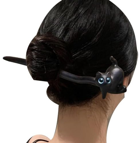 Misaakoeq Ebenholz Haarstab - Katze Form Haarstäbchen - Ebenholz Haarschmuck Haarstab Essstäbchen Vintage Haarnadel Haarspange Braut Hochzeit Bankett