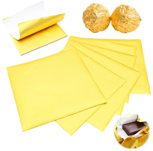 NVGFTG 100 Stück Folie Papier Wrapper 20 x 20 cm Schokoladenpapier Goldene Aluminiumfolie Schokolade Verpackungen Papier Quadratisch Bonbonpapier für DIY-Verpackungen