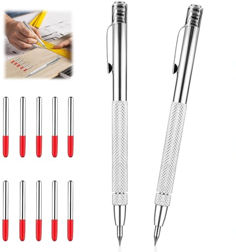 lcyen Anreißwerkzeug Set, 2 Anreissnadel aus Wolframstahl, Anreißnadel Hartmetall mit Magnet, Reißnadel für Metall 10 Ersatz Red Hat Markierspitzen, Anreisswerkzeug für Metall, Glas, Keramikfliesen