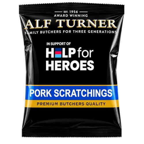 Snack Bundle Pork Scratchings – Classic pub Savoury found in bars-Alf Turner Traditiona – Premium British Pub Snack, Crispy & Savoury, 70g (Pack of 12, Alf Turner Pork Scratching)