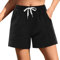 Crewhpo Shorts Damen Baumwolle Kurze Hose Sommer mit Taschen Sportshorts Einfarbige High Waist Sporthose Jogginghose Kurz Locker Trainingshose Laufshorts Elastischer Bund Schwarz M