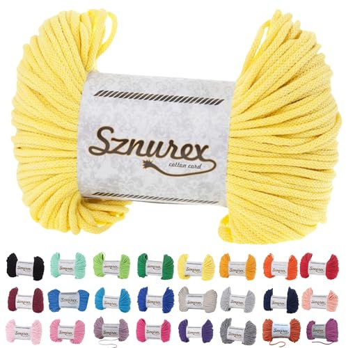 Makramee Garn 5mm x 100m Baumwollschnur Garn für Makramee-Schnur über 50 Farben Oeko-TEX Zertifiziert Baumwollkordel, Baumwollgarn mit Polyesterkern für DIY (Zitrone, 5mm/100 Meter)