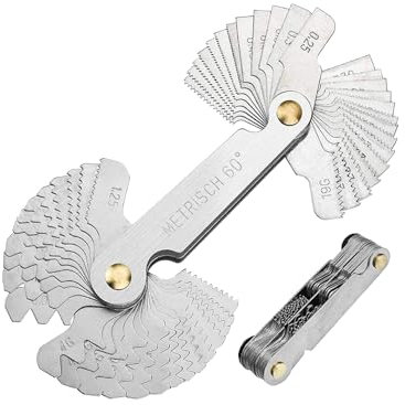 52-teiliges Edelstahl Gewindelehre Set,Metrisch 60° und Whitworth 55°,Feingewinde Messwerkzeug für 24 Blätter 0,25-6,0 mm und 28 Blätter 4G-62G,ideal für Präzisionsmessungen,Robuste Gewindelehre Zoll