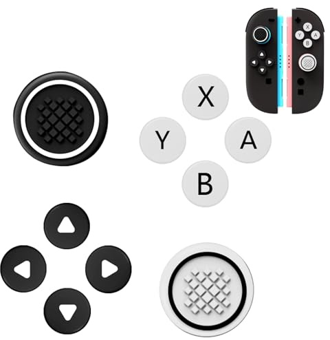GEEMEE Button Caps Set Joystick Cover für Nintendo Switch 2, Soft Silikon Switch Thumb Grip Caps,Key Buttons Joystick Cap Covers Zubehör,Set von 4- Schwarz + Weiß