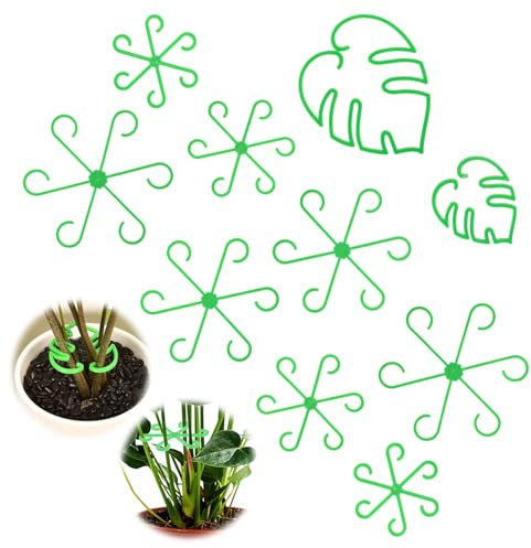 Tyqour 10 Pcs Plant Stem Support Climbing Houseplant Support Stakes for Indoor Plants Reusable Plastic Monstera Plant Support, Stable Leaf Buddy Plant Support Stakes, Green