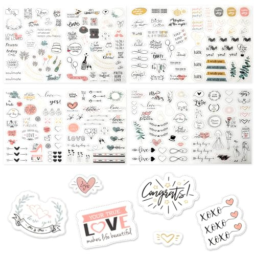 Sticker Hochzeit Gästebuch | 205 Aufkleber Fotoalbum | Vintage Sticker für Gästebuch & Fotoalbum für Einladungen, Grünes Eukalyptus-Dekor für Hochzeit