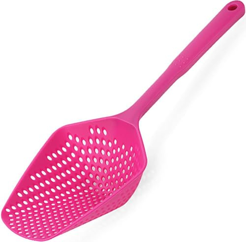 Colador de silicona alimentaria de 4,8 pulgadas – Cucharón de pasta profesional – Filtro asiático para cocina y freír (color rosa)