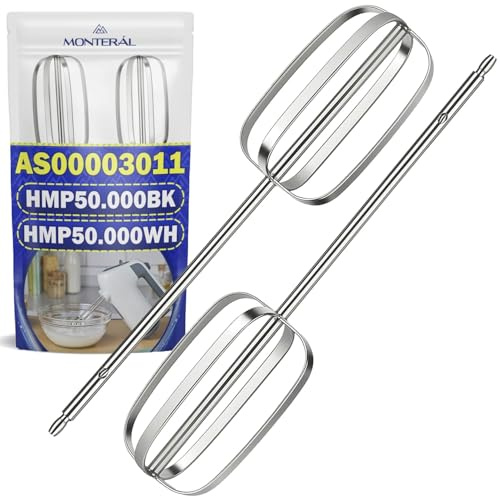 MONTERAL 2 Pièces Fouet pour Batteur a Main avec Le Code Original AS00003011 pour Kenwood HMP50.000BK HMP50.000WH - Garantie de 10 Ans