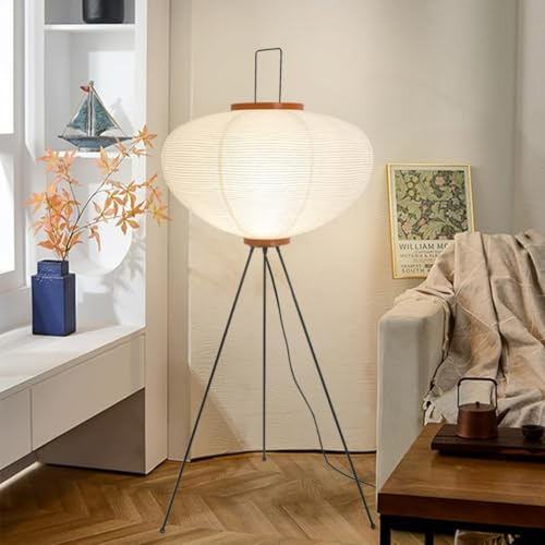 ELINKUME Lampadaire sur Pied Salon en papier,Lampe sur Pied avec abat-jour en papier fait main,E27 LED Lampadaires 120 cm, décoration japonaise pour chambre à coucher avec Interrupteur à Pédale