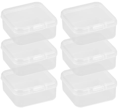 Hopzab 6 PCS Small Square Storage Boxes with Lids Mini Plastic Empty Containers for Storing Beads Pills Jewelry Game Pieces Craft and Other Small Items (4.5 * 4.5 * 2cm)