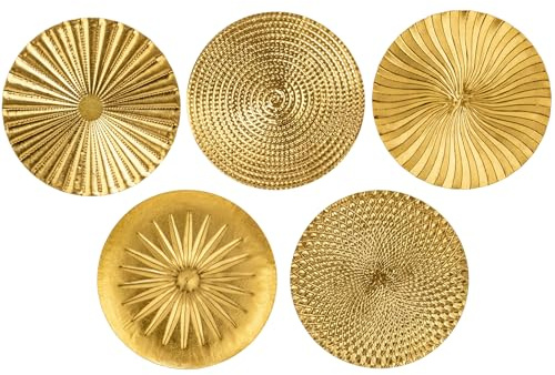 Oairse 5er-Set Boho Gold Wandskulpturen Runde Wanddekoration Metall Wandschmuck Dekorationen 3D Metallbilder Modernes Kunstwerk für Haus Wohnzimmer Esszimmer Schlafzimmer Küche Korridor(30cm*30cm)
