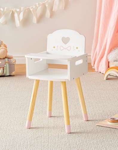 ROBOTIME Doll Highchair, Dolls High Chair for 16-18 Dolls, Ballet Pink | Doll Furniture with Fixed Tray for 16-18 inch Dolls, Dolls High chair Furniture, Wooden Furniture for Pretend Feeding Play