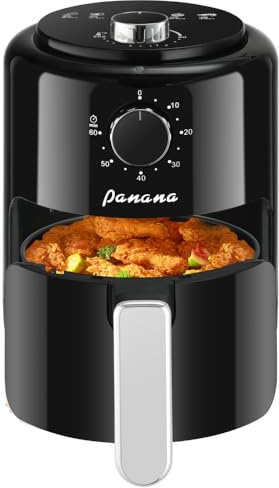Panana Compact 2L Air Fryer,6 Preset Menus, Adjustable Timer, 0-200°C Temperature Control, Non-Stick Basket, 800W Oven Low Fat Oil Free Healthy Frying Cooker (Black, 2L)