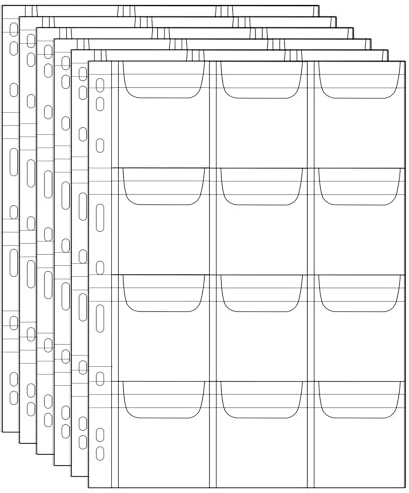 Vicloon 6 Blatt Münzsammlungsseiten, Seiten für Münzfächer, Standard 9-Loch Münzeinlagen für Münzen, durchsichtiger Münz-Medaillenhalter, 12 Gitter/Seite
