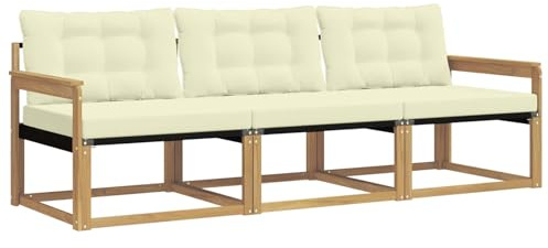 vidaXL Outdoor-Sofagarnitur mit Kissen 3 pcs Weiß und Creme, Outdoor Sofa, Gartenmöbel, modernes Ecksofa, Terrasse Lounge, komfortable Sitzgelegenheit