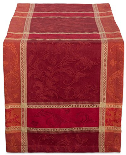 DII Traditional Harvest Wheat Jacquard Collection Thanksgiving Fall Table Décor Damask Cotton, 14x108 Rectangle Table Runner, Burnt Orange Pumpkin Vine