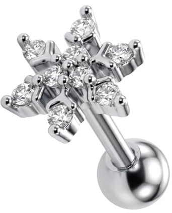 Schneeflocke CZ Stein 16 Gauge 316L chirurgischer Stahl Knorpel Helix Tragus Piercing-Schmuck