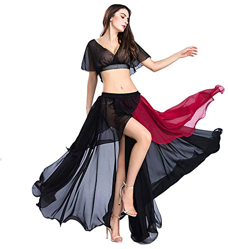 ROYAL SMEELA Bauchtanz Kostüm Damen Bauchtanz Top Rock Set für Frauen Chiffon Langer Rock und Oberteile Tanz Outfit Anzug Patchwork Tänzerin Kostüm Maxirock Übungskleidung bauchtänzerin kostüm
