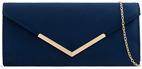 fi9® Plain Suede Bridal Wedding Ladies Party Prom Evening Clutch Hand Bag Purse (Navy Blue)