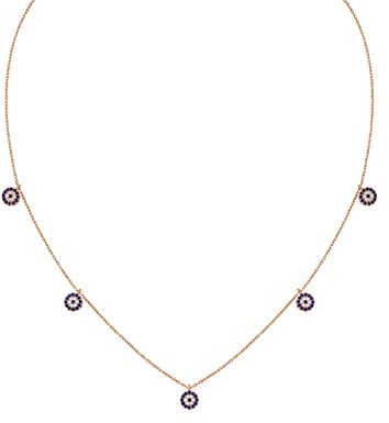 Damen Halskette 925 Sterling Silber weiss/rosegold mit 5 Anhänger Nazar Boncuk Kette Zirkonia Blau weiss Stein (Nazar Auge Evil Eye) (Rosegold)