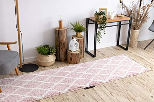 rugsx Tapis de Couloir, berbère marocain Shaggy, Franges, Berber, pour la Cuisine, Le Hall, Le Couloir, TROIK Rose 60x300 cm