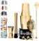 Juego de coctelera Gold Boston Shaker | Kit de barman profesional con mezclador Martini ponderado, colador Hawthorne, jigger, mojito Muddler, cuchara de mezcla y 2 vertedores de licor..