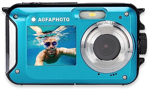 AGFA PHOTO Realishot WP8000 - Waterproof Digital Camera, 24 MP, Full HD Video, Dual LCD Screen, 16x Digital Zoom, Digital Stabilizer, Lithium Battery - Blue