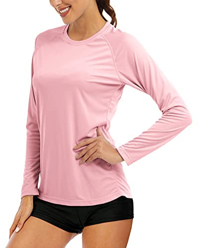 MAGCOMSEN T-shirt d'été pour femme - UPF 50+ - Séchage rapide - Protection solaire - Manches longues - Multicolore - Léger - Entraînement - Jogging - Randonnée - Pêche, Rose, L