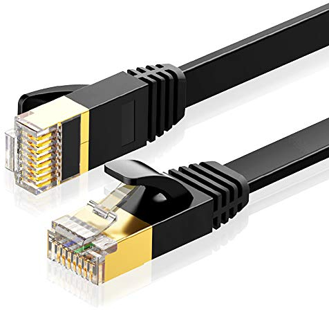 Eono Cat 7 Ethernet Kabel 3M- 10Gbit/s 600Mhz Lan Kabel Flaches Netzwerkkabel S/FTP mit Vergoldeter RJ45 für Router, Modem, Switch, Xbox One, PS5, PS4, TV (Flat Black, 3M/10FT)