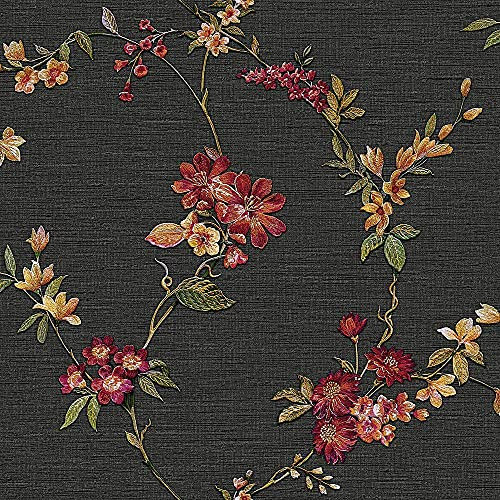 YöL Sample Black Red Floral Wallpaper Textured Embossed Metallic Paste The Wall Vinyl