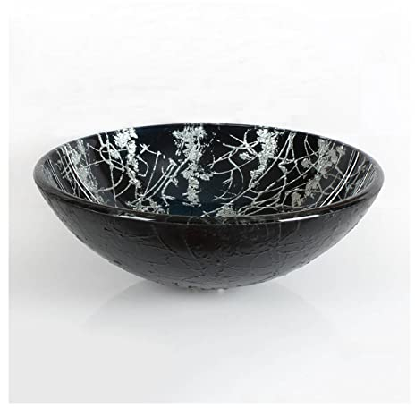 caihuashopping Lavabo Salle de Bain Évier de Salle de Bain Peint à la Main Argent trempé Verre trempé Art lavabo lavabo lavabo Rond coulot Rond, 16,5 × 16.5 Lave-Mains Évier