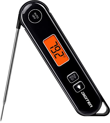 Digitales, sofortiges Ablesen von Fleisch-Thermometer, faltbare Sonde, wasserdichtes Thermometer für Grill, Küche, Lebensmittel, Süßigkeiten, Frittier, Grill, und Truthahn, Schwarz