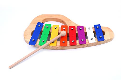 Alnicov Klassisches Glockenspiel Xylophon aus Holz mit 8 Metallschlüsseln, ideales Geschenk für Schüler – inklusive 1 Holzschlägel