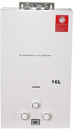 TABODD Chauffe-eau Portable Gaz Propane 16L 32KW, Chauffe-eau de Camping au Gaz GPL Pour Douche Extérieure, Chauffe-eau de Douche de Camping Avec Certification CE, Blanc