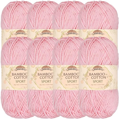 JubileeYarn Bamboo Cotton Sport Yarn - 50g/Skein - Primrose Pink - 8 Balls