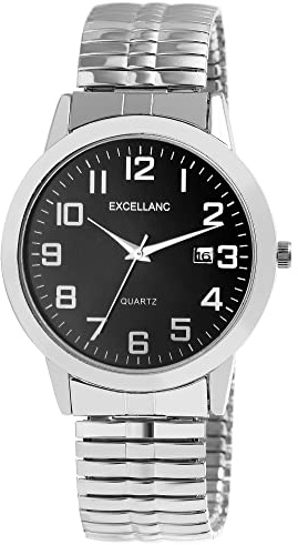 Excellanc Herren-Uhr Zugband Edelstahl Comfort fit Datum Analog Quarz 2700021 (silberfarbig schwarz)