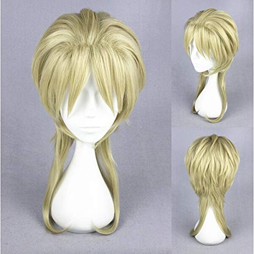 ydound Anime Coser Wig 45 cm Blonde Hairstyle Medium JoJo's S Bizarre Adventure Dio Brando Cosplay Wig Heat Resistant + Wig Cap