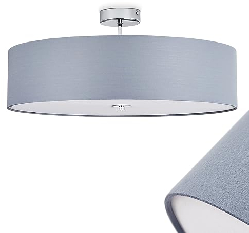 Deckenleuchte Foggia, moderne Deckenlampe aus Metall/Stoff in Chromfarben/Grau/Weiß, Leuchte im skandinavischen Design mit rundem Schirm aus Stoff (Ø 60 cm), 3-flammig, 3 x E27, ohne Leuchtmittel