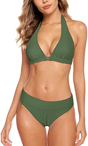 Aidotop Damen Bikini Set Triangel Badeanzug Strand Ties Zweiteiliger Bademode Bikinihose(19Green,L)