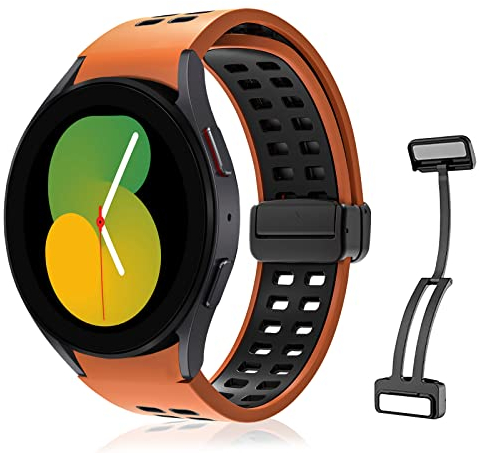 KoGiio Silikon Armband für Samsung Galaxy Watch FE 40mm/Galaxy Watch 7/6/5/4 (40mm 44mm)/Galaxy Watch 6 Classic (43mm 47mm)/Watch 5 Pro 45mm, Sport Magnetverschluss Uhrenarmbänder -Orange/Schwarz